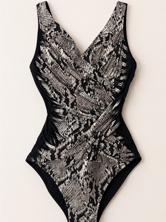 Gottex Other - Gottex one piece bathing suit snakeskin animal print black gray size 8